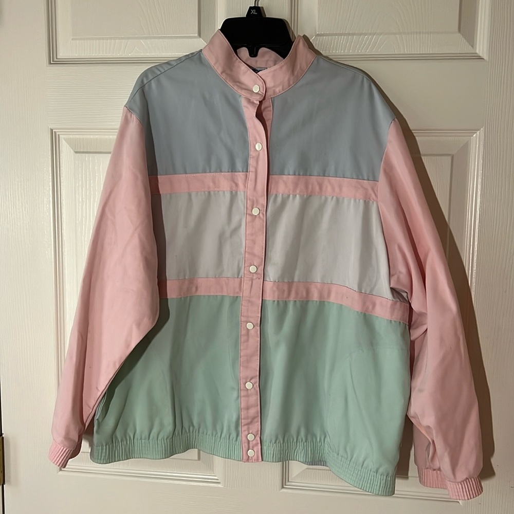 Vintage Bedford Fair Pastel Members Only Style Jacket‎ Snaps, Sz L/XL